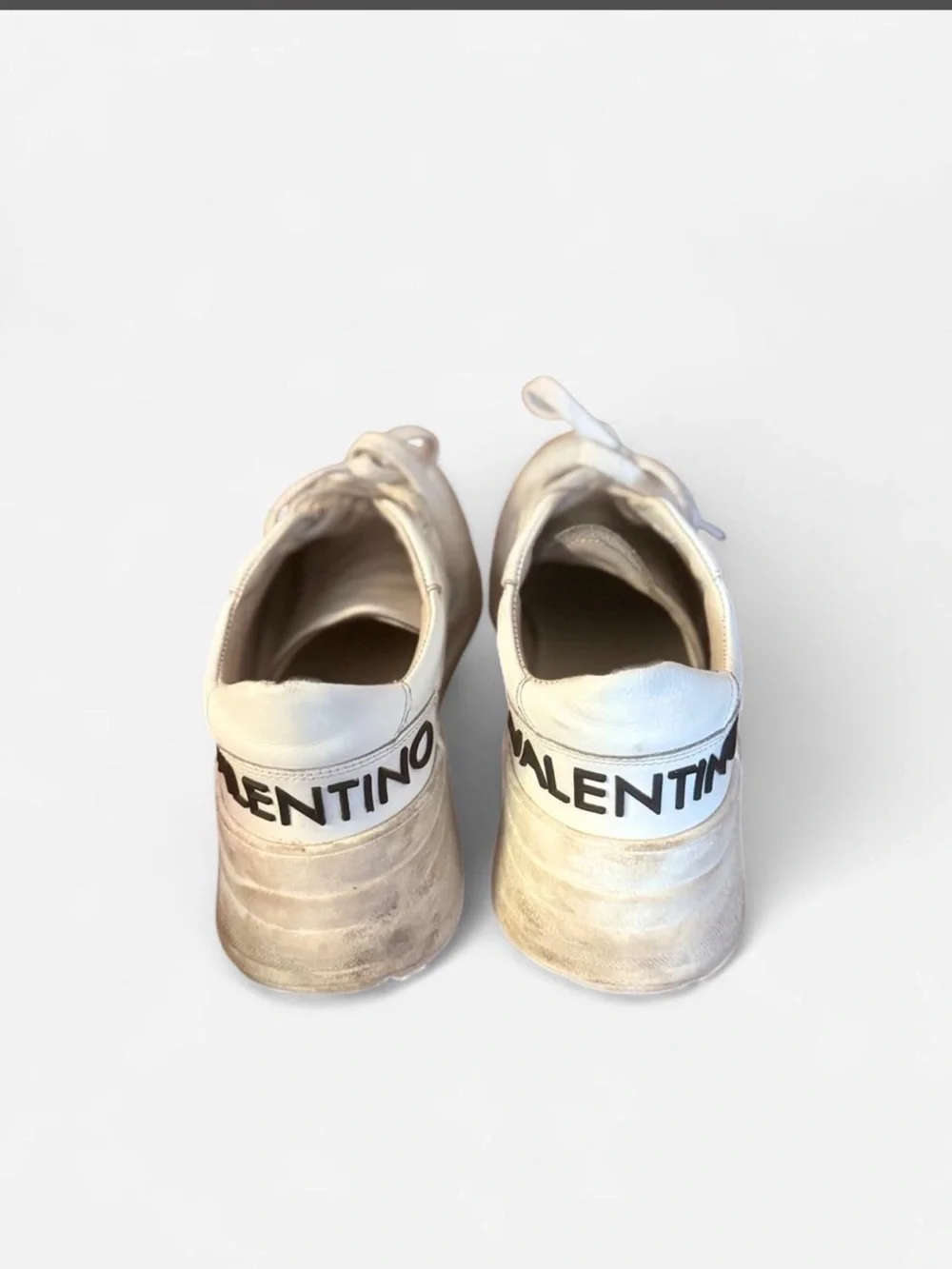 Valentino White Leather Low-Top Sneakers